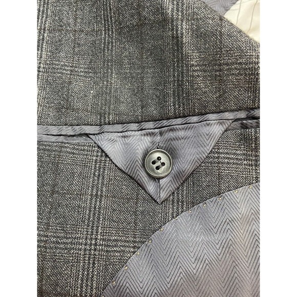 Napoli Wool Blazer Windowpane Plaid Suit Jacket 39R Gray Lined Notch Sports Coat - Picture 12 of 16